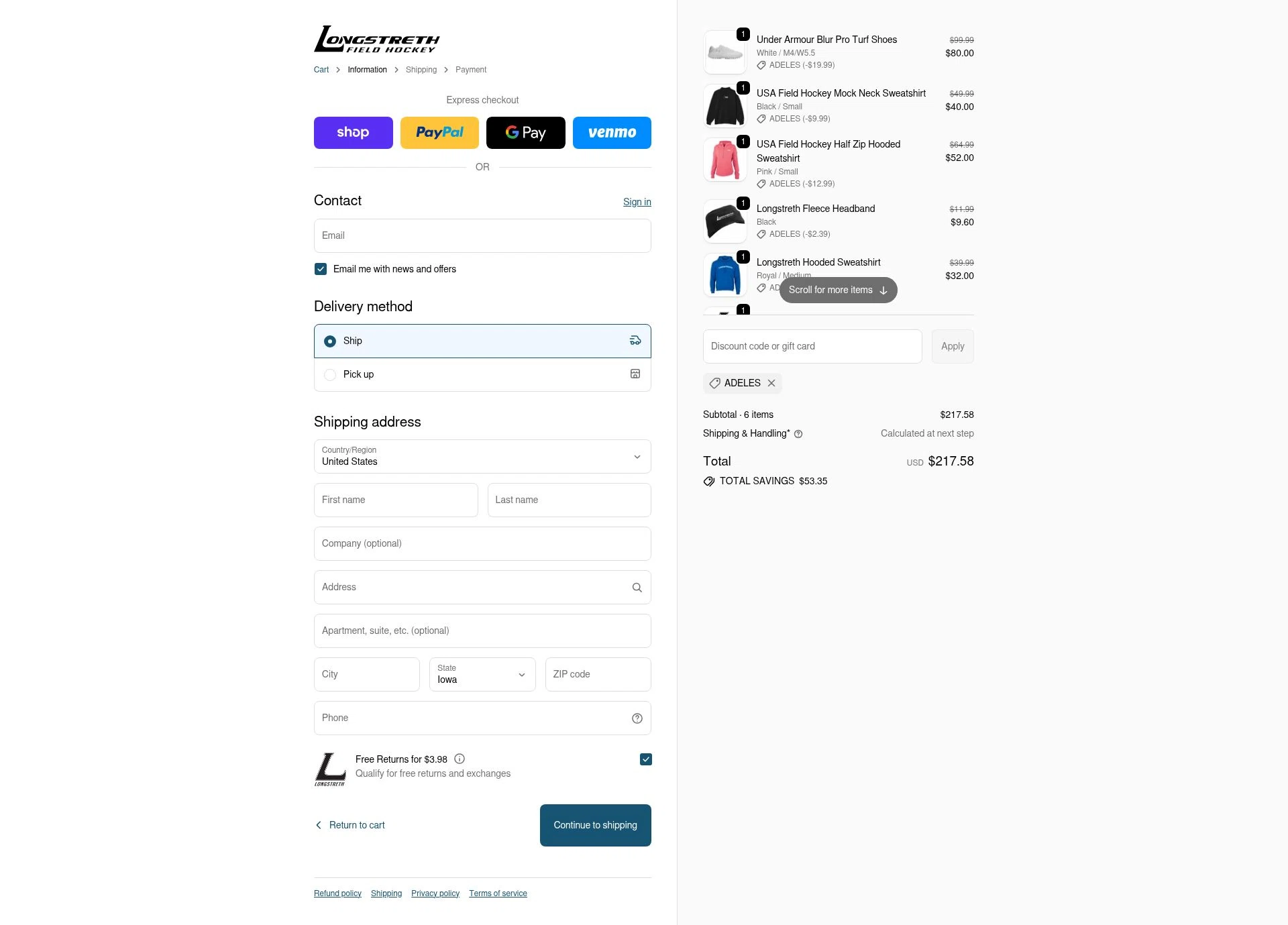 Longstreth.com checkout page showing Longstreth.com coupon code box | Screenshot taken by SimplyCodes community member on Feb 9, 2026
