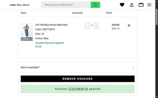 Long Tall Sally checkout page showing Long Tall Sally coupon code box | Screenshot taken by SimplyCodes community member on Jul 23, 2025