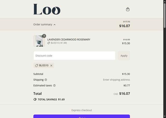 Loo Drops checkout page showing Loo Drops promo code box | Screenshot taken by SimplyCodes community member on Sep 14, 2025
