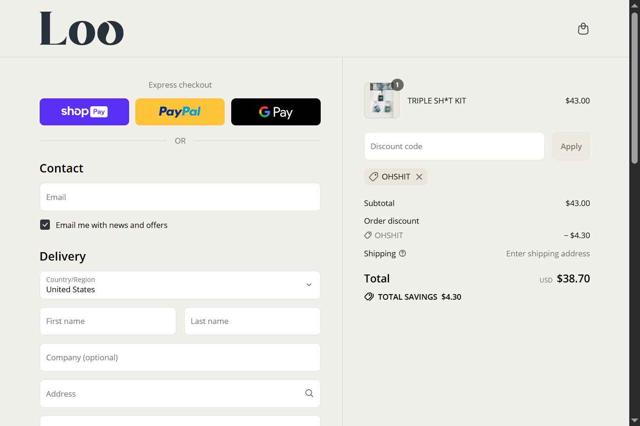 Loo Drops checkout page showing Loo Drops promo code box | Screenshot taken by SimplyCodes community member on Jul 17, 2025