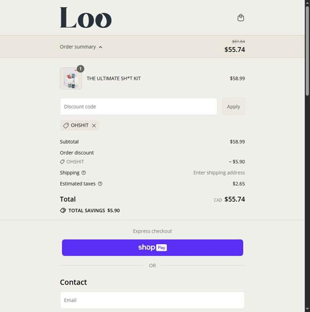 Loo Drops checkout page showing Loo Drops promo code box | Screenshot taken by SimplyCodes community member on Jul 17, 2025
