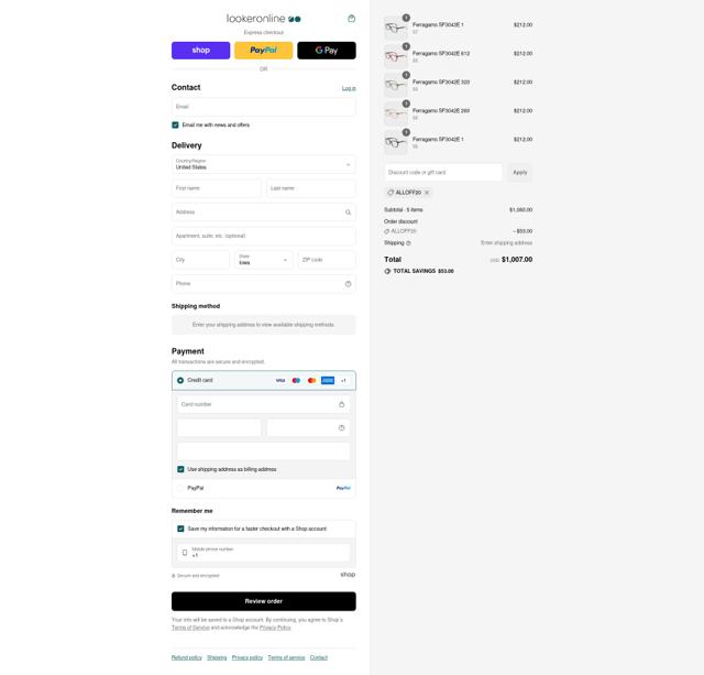 LookerOnline checkout page showing LookerOnline discount code box | Screenshot taken by SimplyCodes community member on Sep 8, 2025