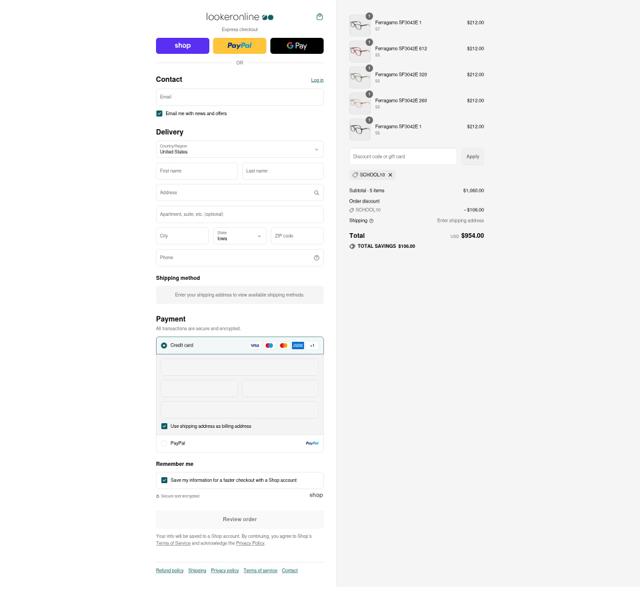 LookerOnline checkout page showing LookerOnline discount code box | Screenshot taken by SimplyCodes community member on Sep 8, 2025