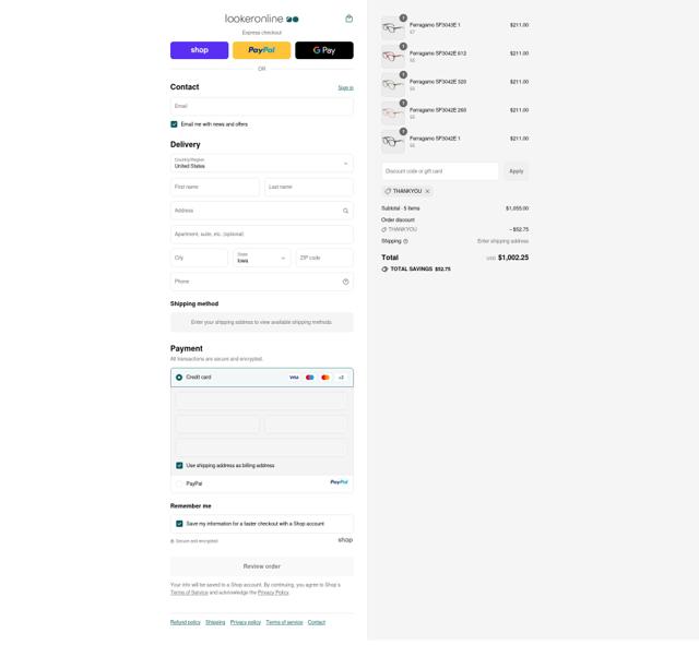 LookerOnline checkout page showing LookerOnline discount code box | Screenshot taken by SimplyCodes community member on Sep 12, 2025