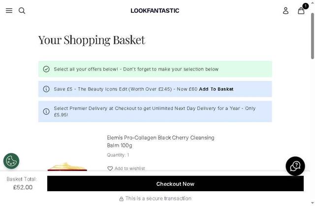 Lookfantastic UK checkout page showing Lookfantastic UK discount code box | Screenshot taken by SimplyCodes community member on Aug 12, 2025