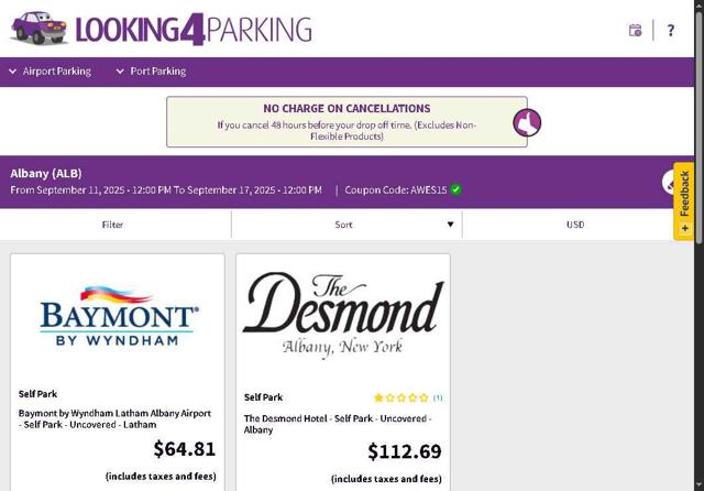 Looking4Parking checkout page showing Looking4Parking discount code box | Screenshot taken by SimplyCodes community member on Sep 5, 2025
