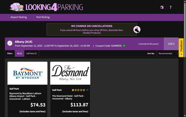 Looking4Parking checkout page showing Looking4Parking discount code box | Screenshot taken by SimplyCodes community member on Sep 5, 2025