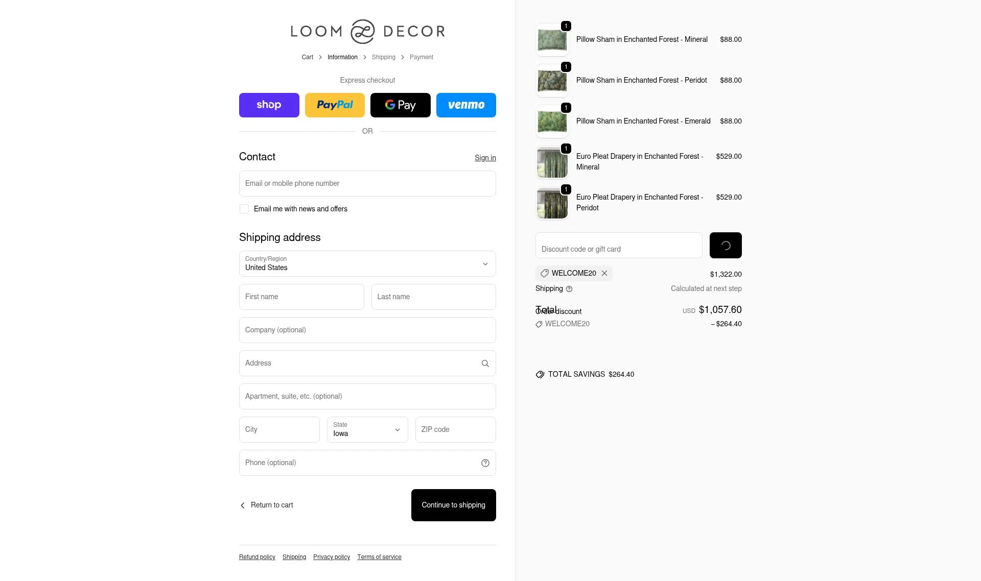 Loom Decor checkout page showing Loom Decor promo code box | Screenshot taken by SimplyCodes community member on Jan 31, 2026