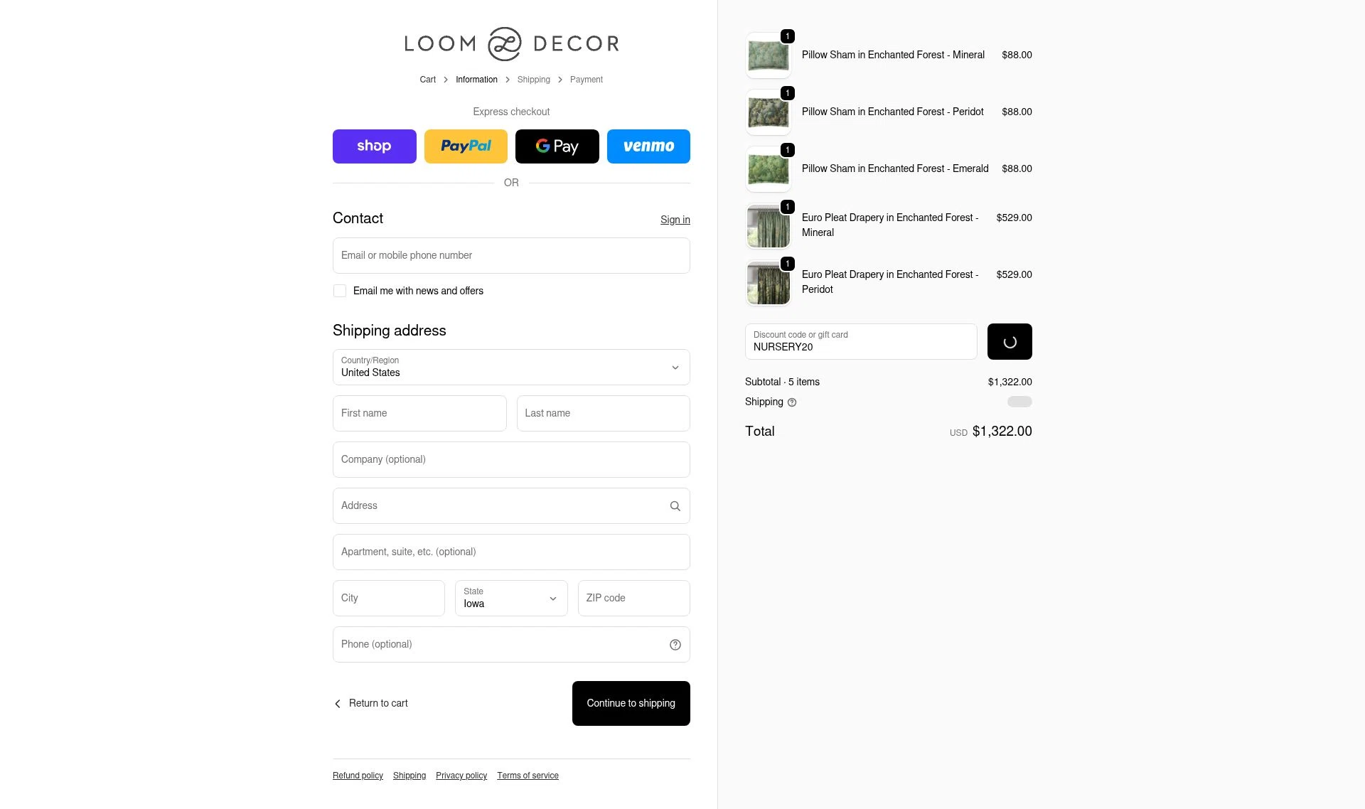 Loom Decor checkout page showing Loom Decor promo code box | Screenshot taken by SimplyCodes community member on Jan 31, 2026
