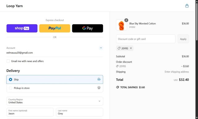 Loop checkout page showing Loop discount code box | Screenshot taken by SimplyCodes community member on Apr 24, 2025
