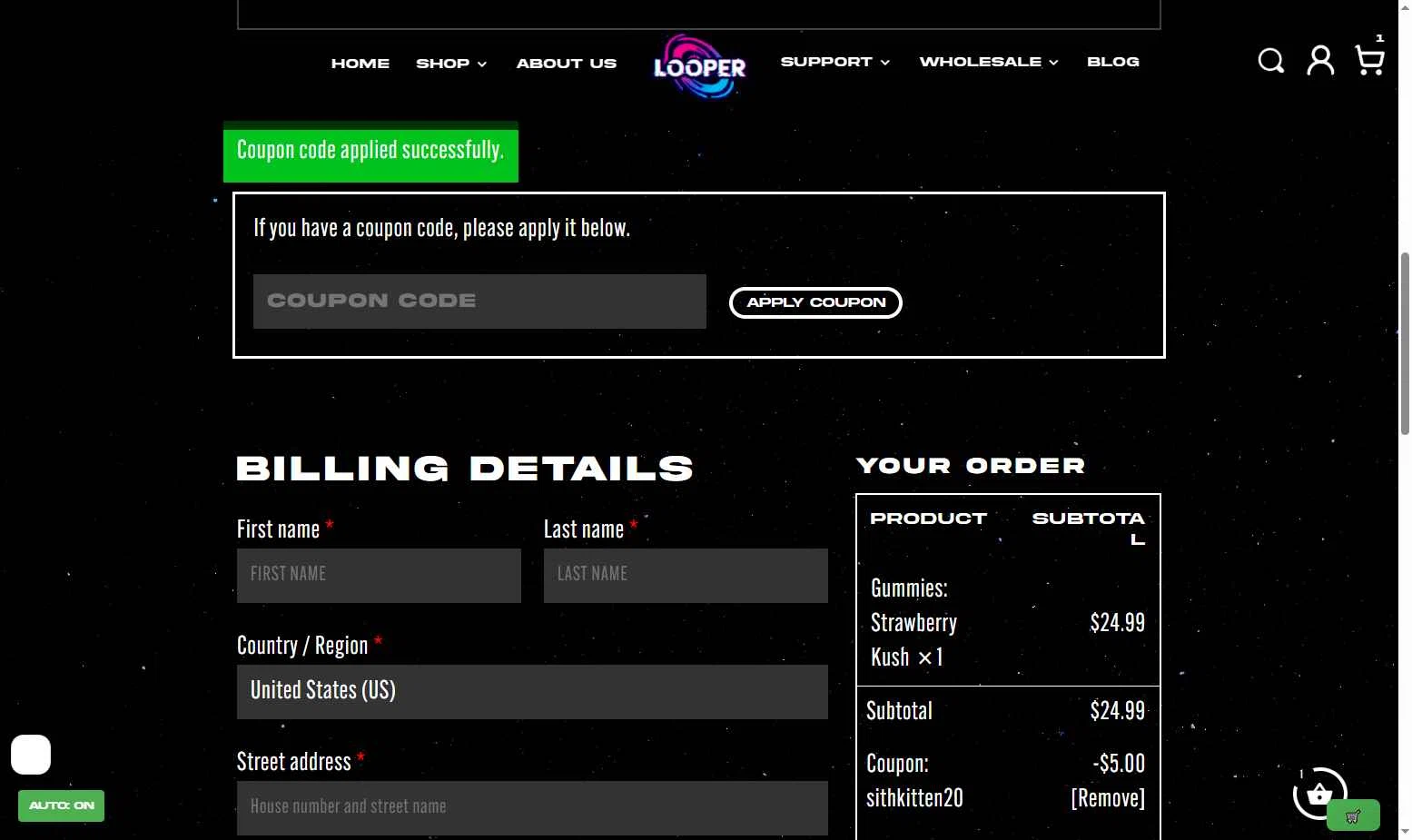 LooperVerse checkout page showing LooperVerse coupon code box | Screenshot taken by SimplyCodes community member on Jan 22, 2026