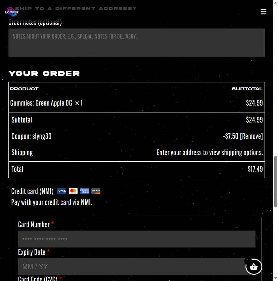 LooperVerse checkout page showing LooperVerse coupon code box | Screenshot taken by SimplyCodes community member on Jan 9, 2026