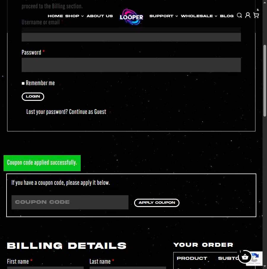 LooperVerse checkout page showing LooperVerse coupon code box | Screenshot taken by SimplyCodes community member on Feb 3, 2026