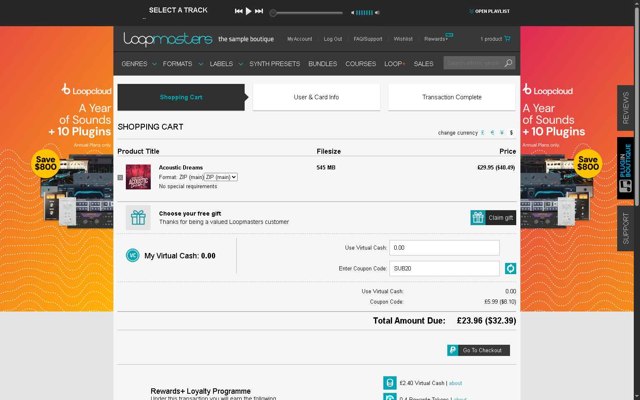 Loopmasters checkout page showing Loopmasters promo code box | Screenshot taken by SimplyCodes community member on May 28, 2025
