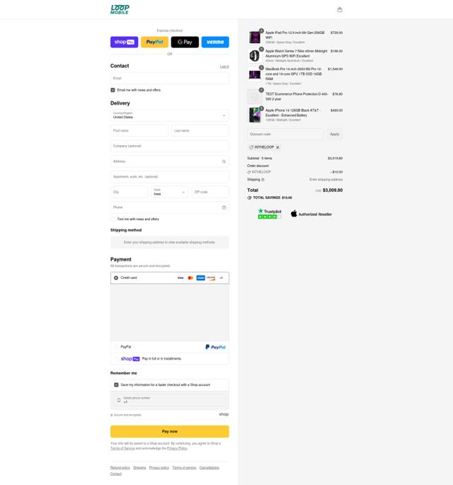Loop Mobile USA checkout page showing Loop Mobile USA promo code box | Screenshot taken by SimplyCodes community member on Aug 8, 2025