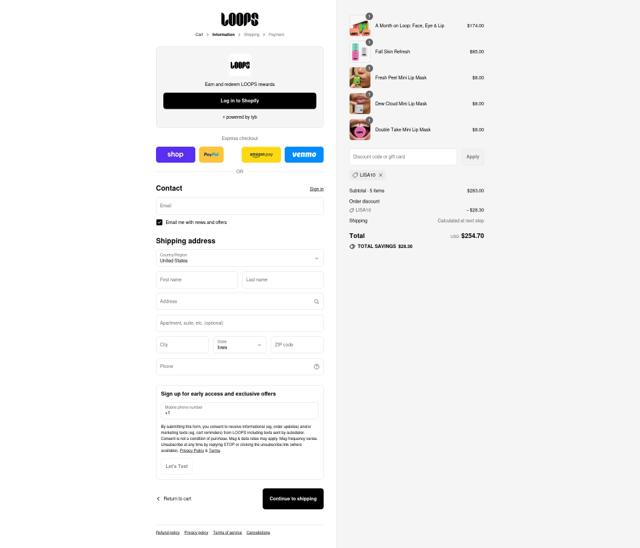 Loops Beauty checkout page showing Loops Beauty promo code box | Screenshot taken by SimplyCodes community member on Sep 15, 2025