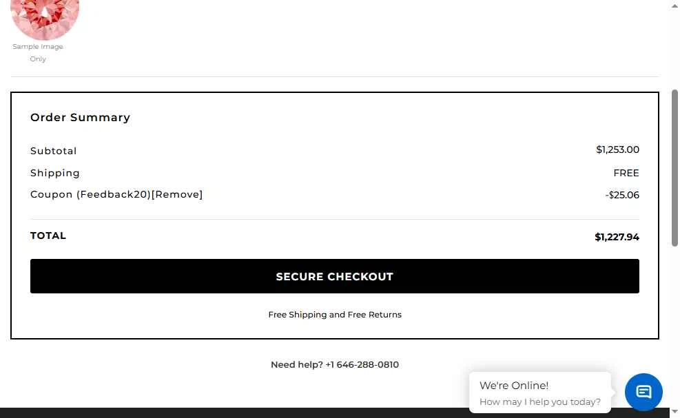 Loose Grown Diamond checkout page showing Loose Grown Diamond promo code box | Screenshot taken by SimplyCodes community member on Aug 4, 2025