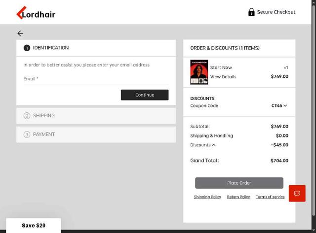 Lordhair checkout page showing Lordhair coupon code box | Screenshot taken by SimplyCodes community member on Sep 8, 2025