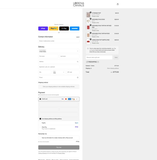 Lorena Canals checkout page showing Lorena Canals promo code box | Screenshot taken by SimplyCodes community member on Sep 5, 2025