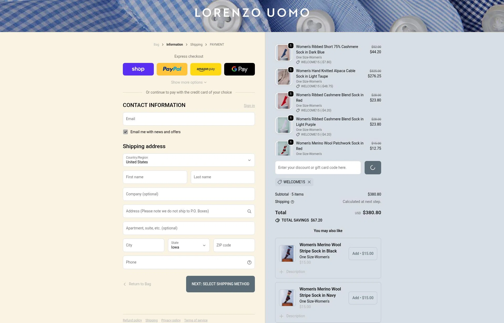 Lorenzo Uomo checkout page showing Lorenzo Uomo discount code box | Screenshot taken by SimplyCodes community member on Feb 3, 2026