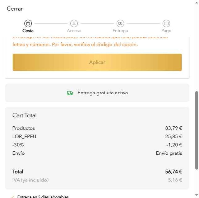 L'OR Espresso checkout page showing L'OR Espresso promo code box | Screenshot taken by SimplyCodes community member on May 2, 2025