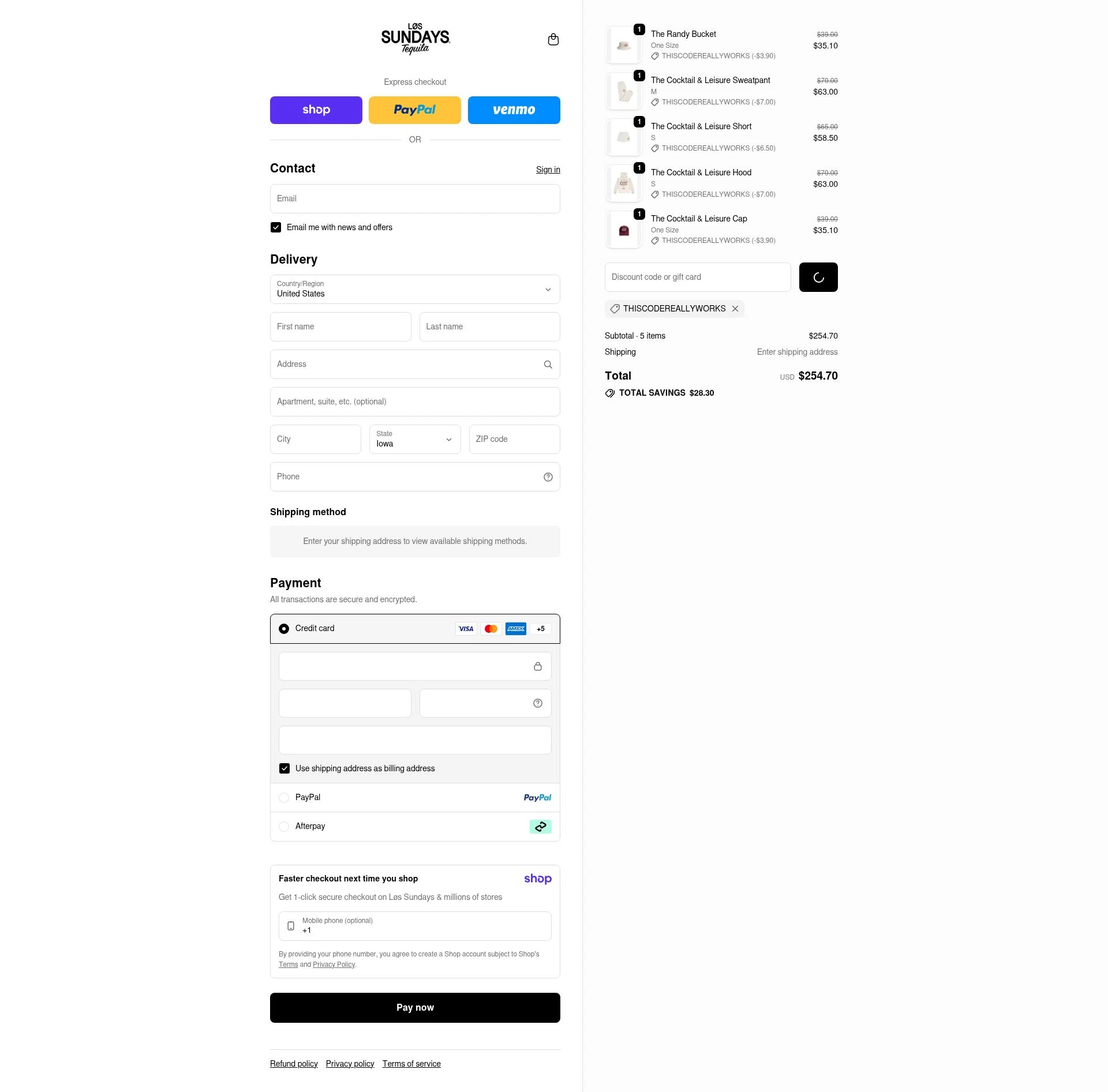 Los Sundays checkout page showing Los Sundays discount code box | Screenshot taken by SimplyCodes community member on Jan 17, 2026