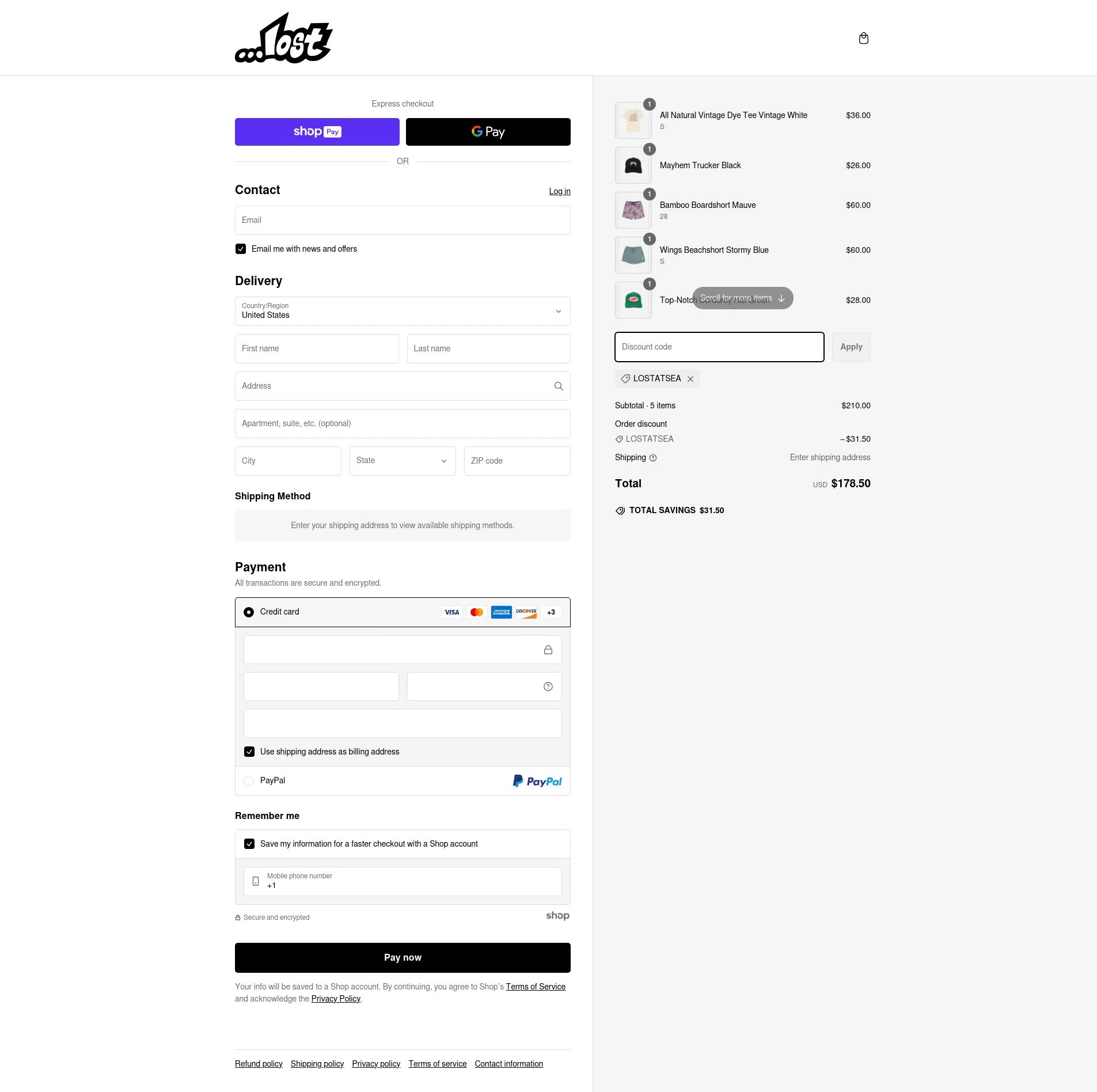 Lost Enterprises checkout page showing Lost Enterprises coupon code box | Screenshot taken by SimplyCodes community member on Feb 25, 2025
