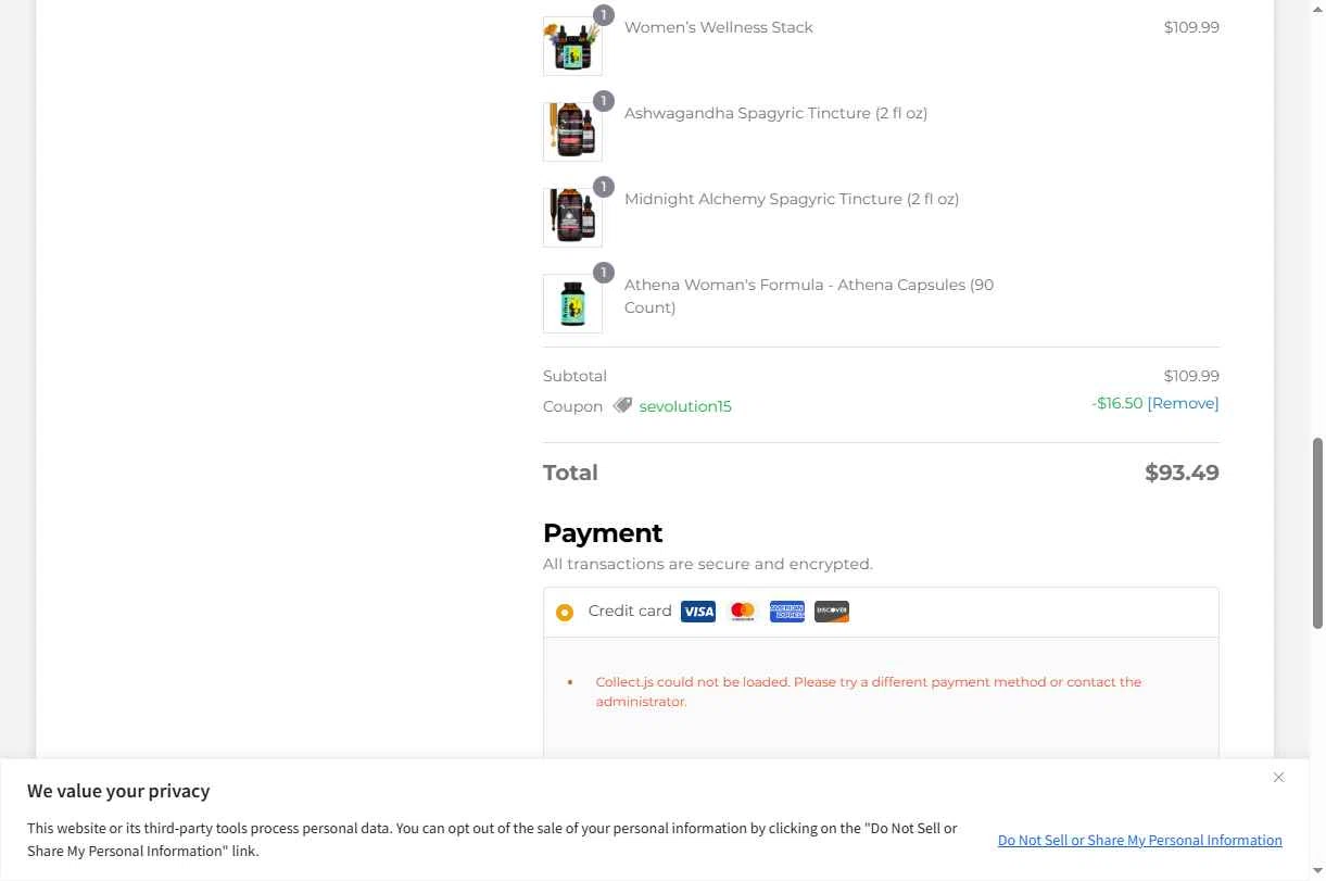 Lost Empire Herbs checkout page showing Lost Empire Herbs coupon code box | Screenshot taken by SimplyCodes community member on Feb 8, 2026