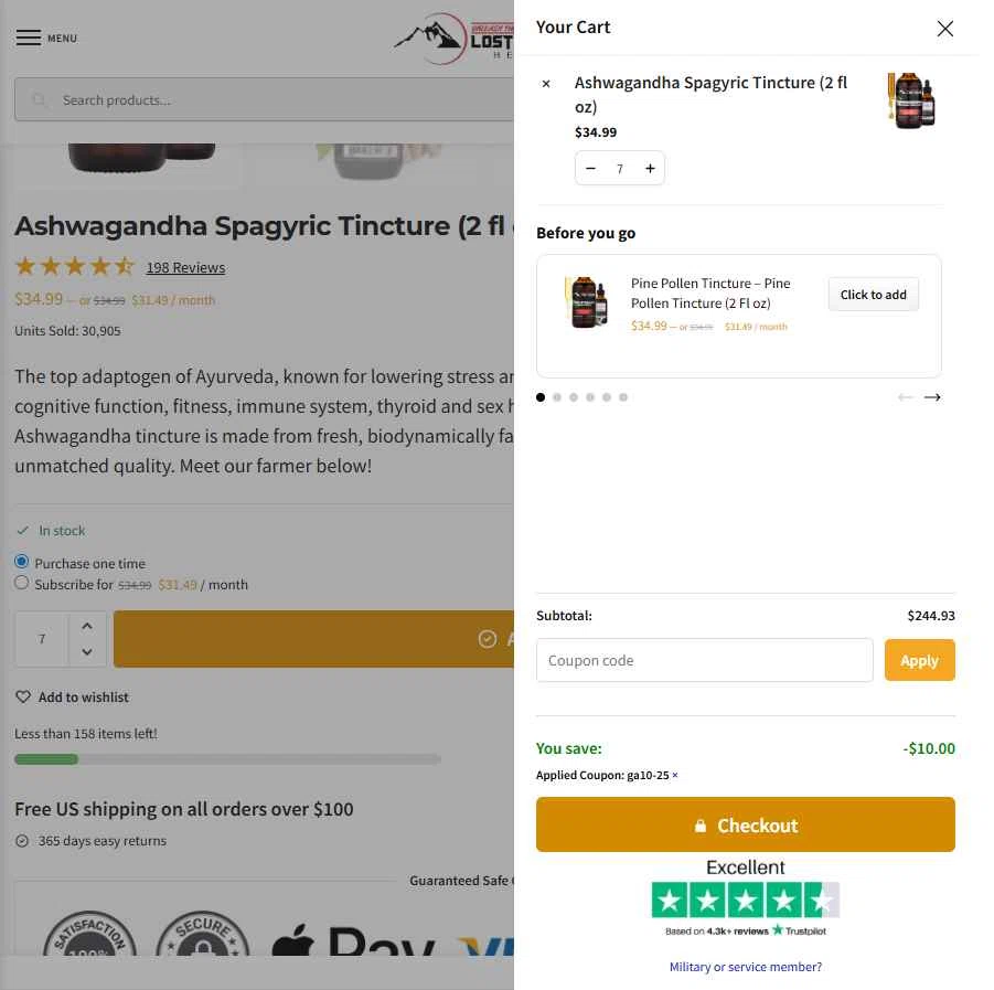Lost Empire Herbs checkout page showing Lost Empire Herbs coupon code box | Screenshot taken by SimplyCodes community member on Jan 10, 2026