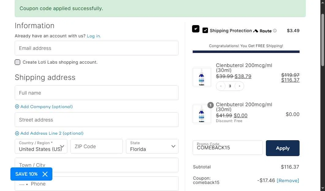 Loti Labs checkout page showing Loti Labs discount code box | Screenshot taken by SimplyCodes community member on Feb 4, 2026