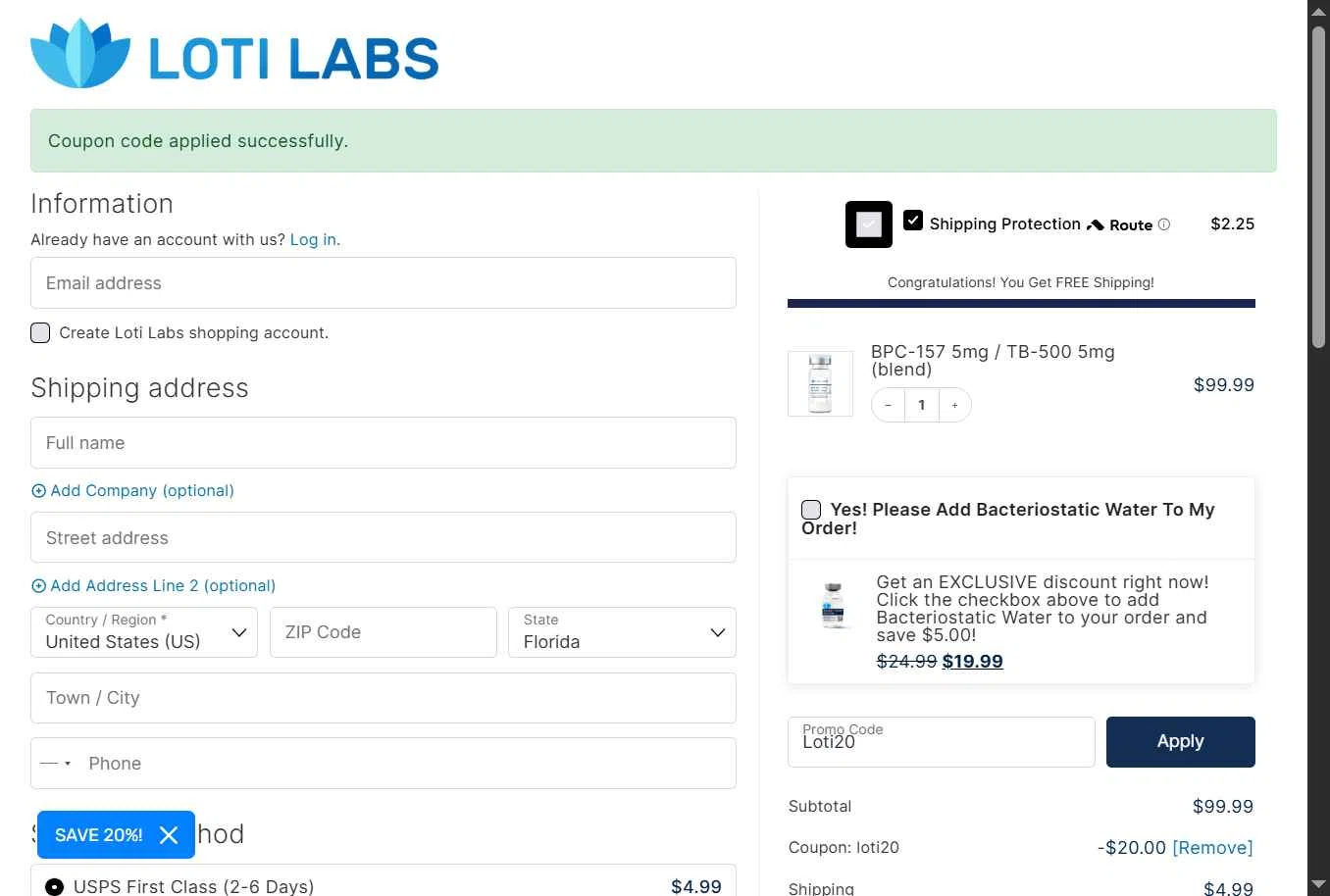 Loti Labs checkout page showing Loti Labs discount code box | Screenshot taken by SimplyCodes community member on Jan 17, 2026