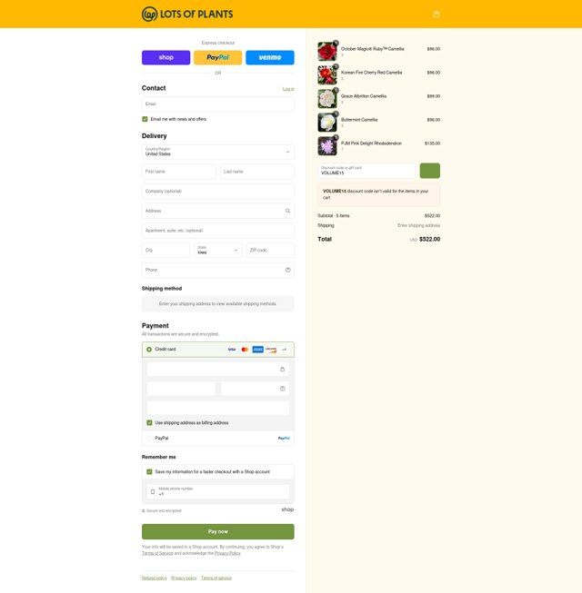 Lots of Plants checkout page showing Lots of Plants coupon code box | Screenshot taken by SimplyCodes community member on Aug 28, 2025