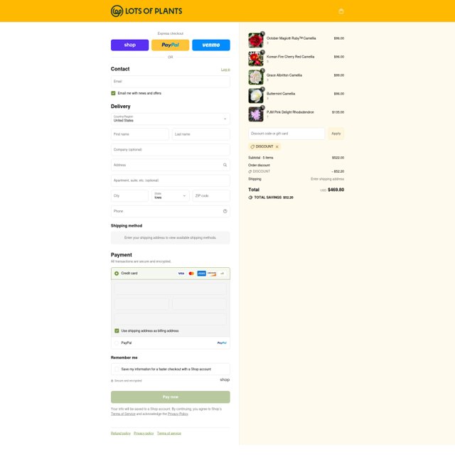 Lots of Plants checkout page showing Lots of Plants coupon code box | Screenshot taken by SimplyCodes community member on Aug 28, 2025