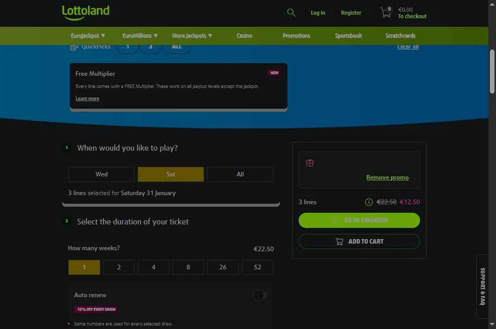 Lottoland Canada checkout page showing Lottoland Canada promo code box | Screenshot taken by SimplyCodes community member on Jan 29, 2026