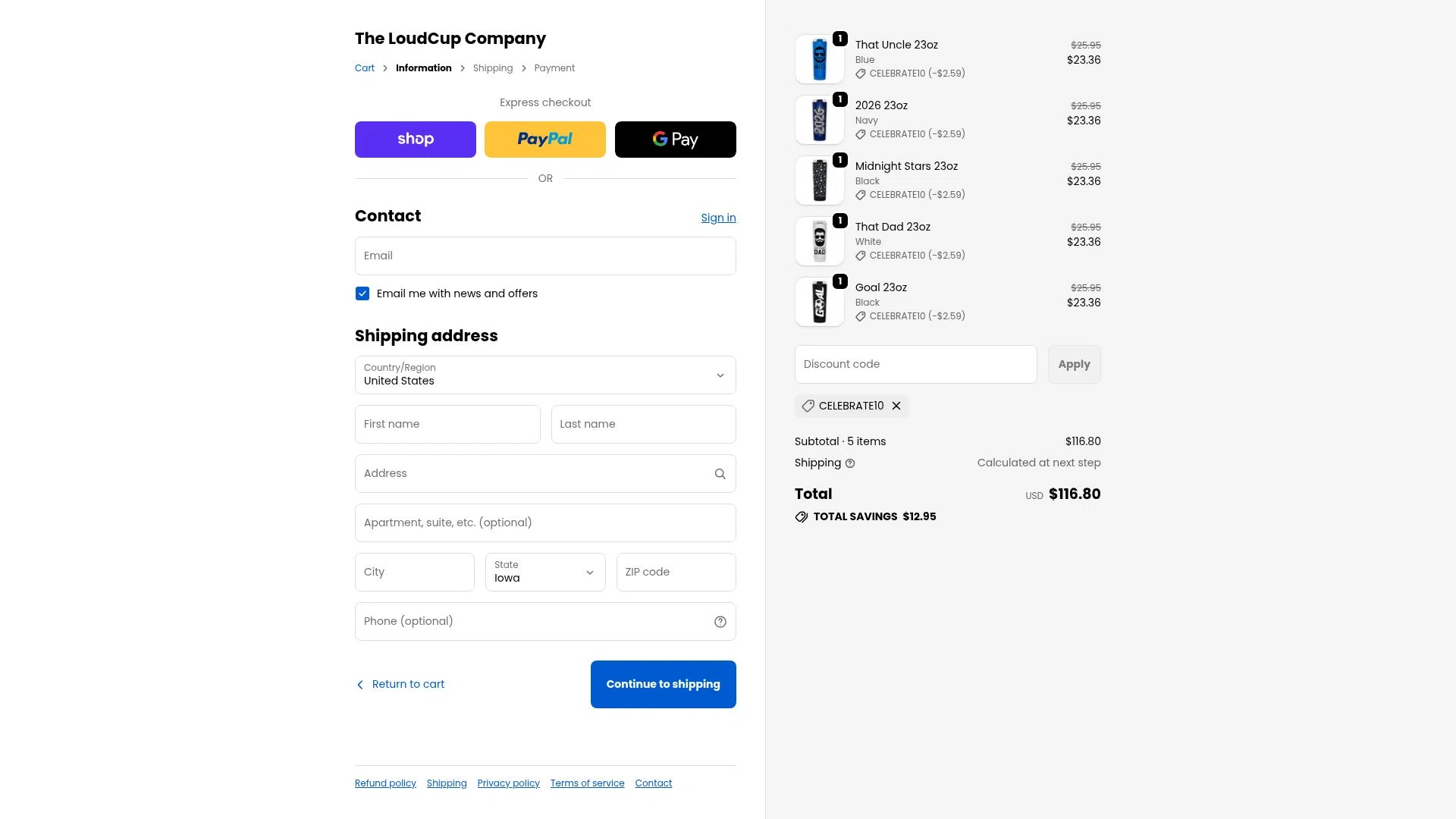 LoudCup checkout page showing LoudCup discount code box | Screenshot taken by SimplyCodes community member on Feb 7, 2026