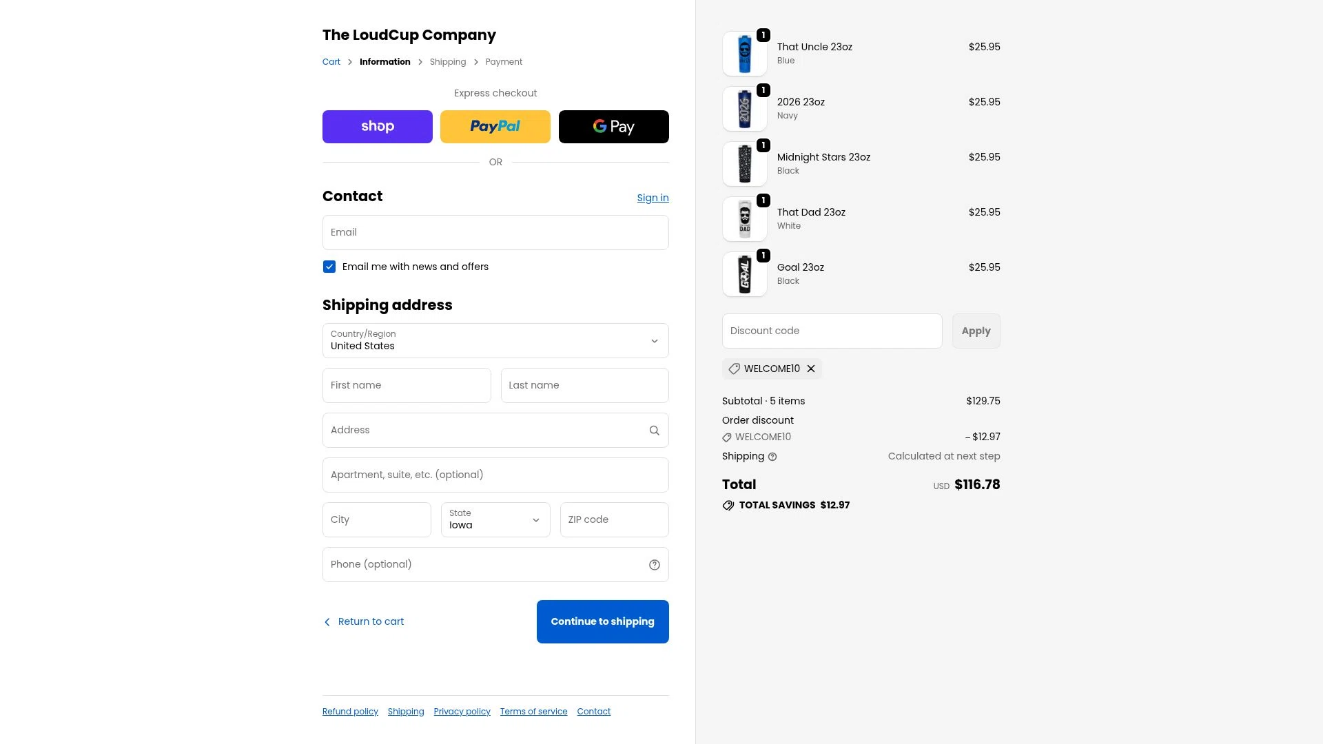 LoudCup checkout page showing LoudCup discount code box | Screenshot taken by SimplyCodes community member on Feb 7, 2026