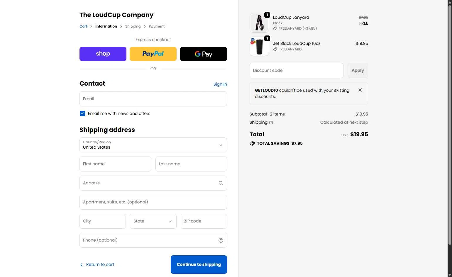 LoudCup checkout page showing LoudCup discount code box | Screenshot taken by SimplyCodes community member on Feb 3, 2026