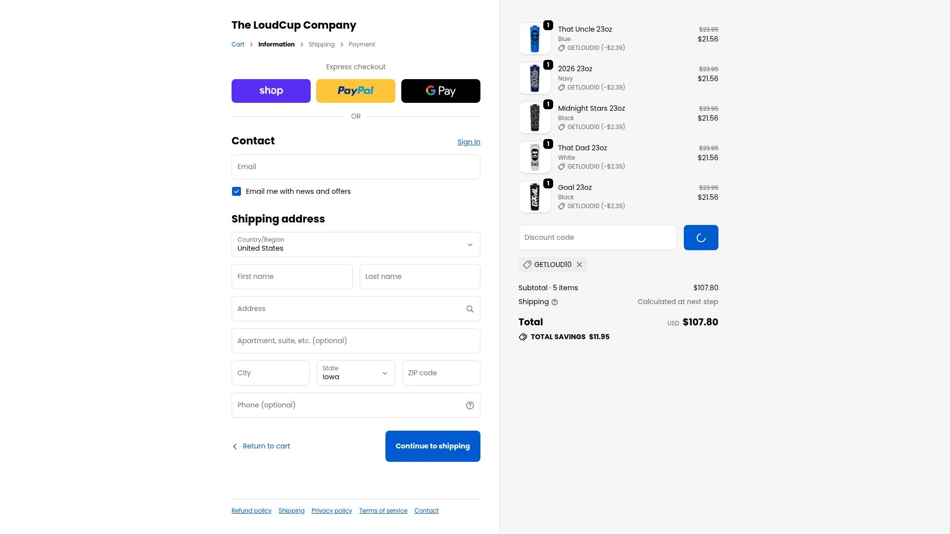 LoudCup checkout page showing LoudCup discount code box | Screenshot taken by SimplyCodes community member on Feb 3, 2026