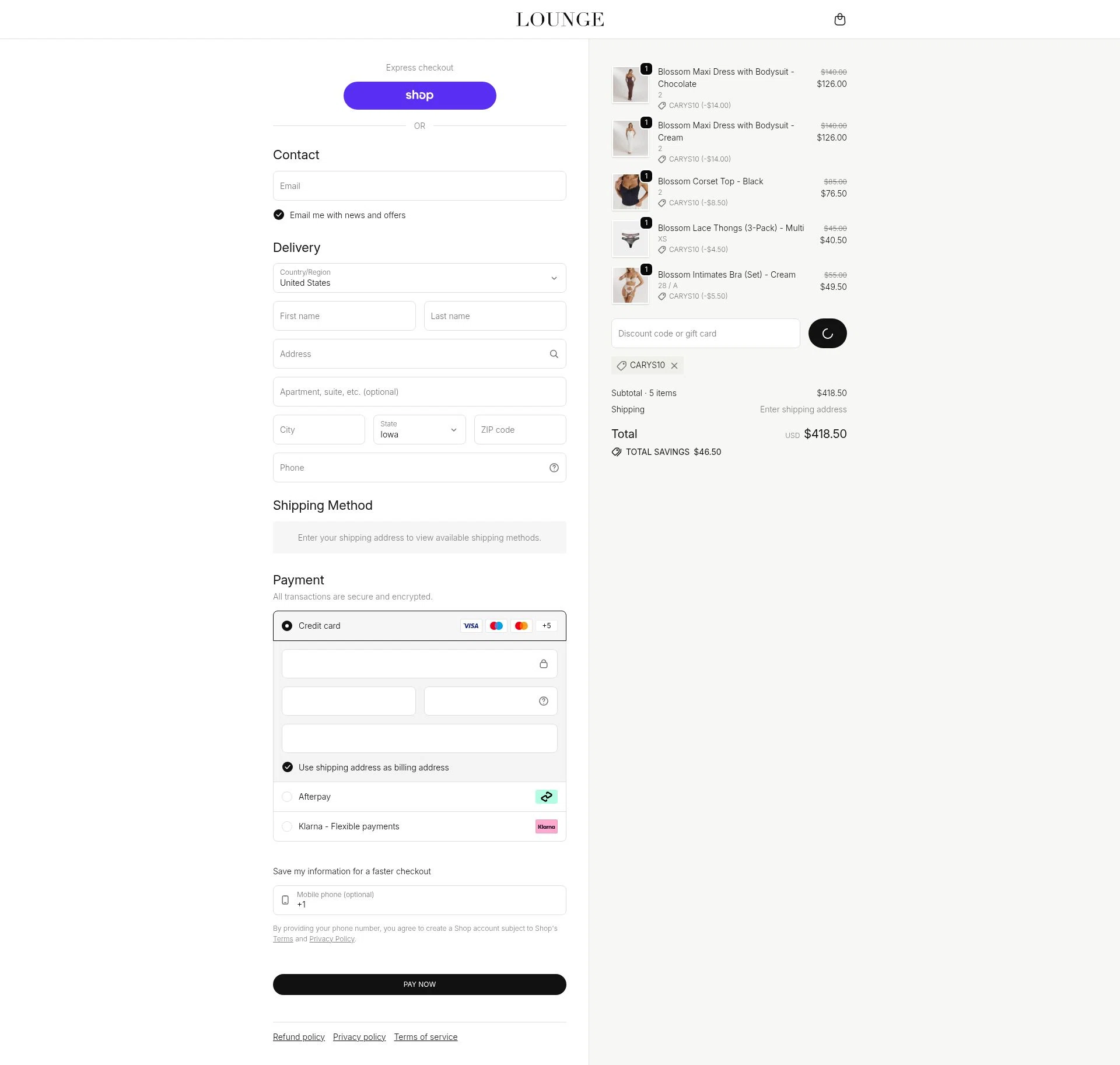 Lounge Underwear checkout page showing Lounge Underwear discount code box | Screenshot taken by SimplyCodes community member on Feb 5, 2026