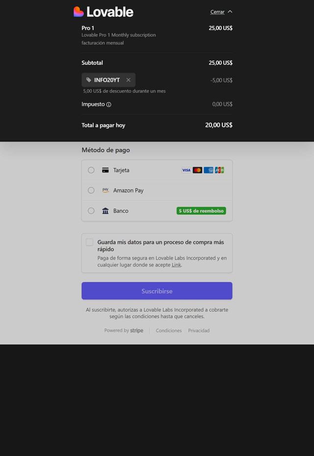 Lovable checkout page showing Lovable promo code box | Screenshot taken by SimplyCodes community member on Sep 8, 2025