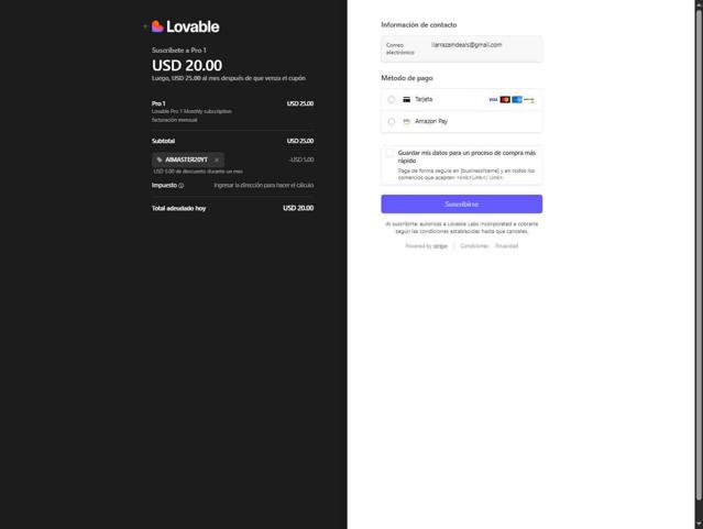 Lovable checkout page showing Lovable promo code box | Screenshot taken by SimplyCodes community member on Aug 30, 2025