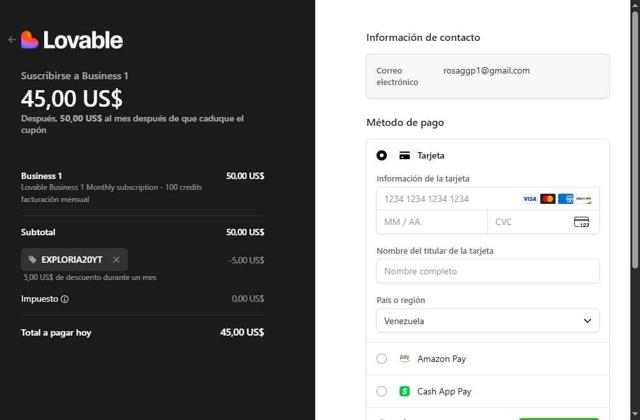 Lovable checkout page showing Lovable promo code box | Screenshot taken by SimplyCodes community member on Sep 16, 2025