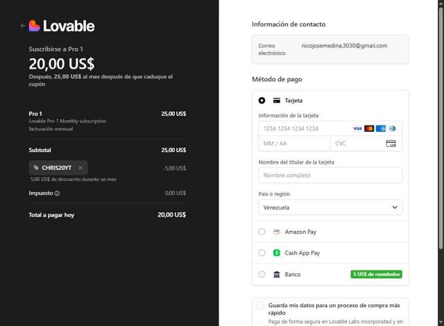 Lovable checkout page showing Lovable promo code box | Screenshot taken by SimplyCodes community member on Sep 14, 2025