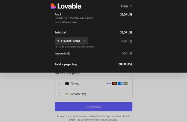 Lovable checkout page showing Lovable promo code box | Screenshot taken by SimplyCodes community member on Sep 3, 2025