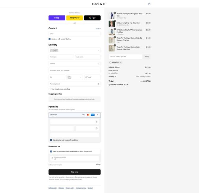 Love and Fit checkout page showing Love and Fit discount code box | Screenshot taken by SimplyCodes community member on Sep 12, 2025