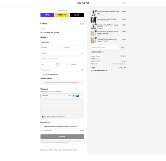 Love and Fit checkout page showing Love and Fit discount code box | Screenshot taken by SimplyCodes community member on Sep 12, 2025