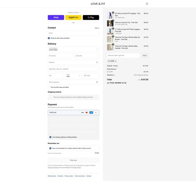 Love and Fit checkout page showing Love and Fit discount code box | Screenshot taken by SimplyCodes community member on Sep 12, 2025