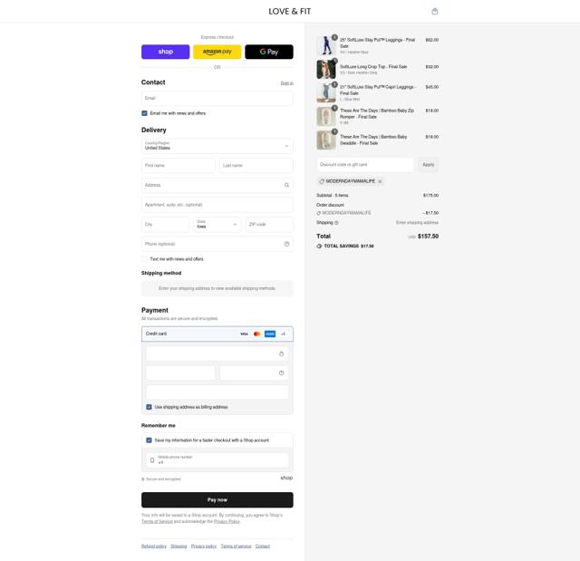 Love and Fit checkout page showing Love and Fit discount code box | Screenshot taken by SimplyCodes community member on Sep 12, 2025