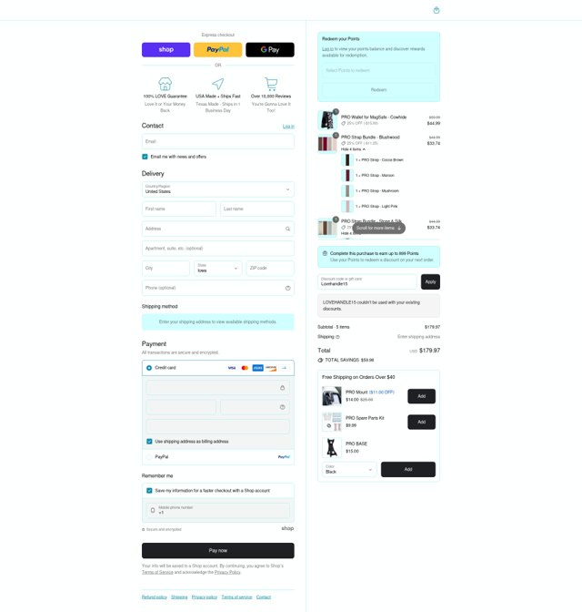 LoveHandle checkout page showing LoveHandle discount code box | Screenshot taken by SimplyCodes community member on Sep 2, 2025