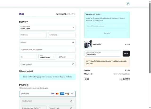 LoveHandle checkout page showing LoveHandle discount code box | Screenshot taken by SimplyCodes community member on Aug 28, 2025